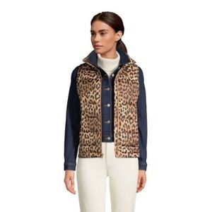Lands End Jacket Womens S 6/8 Down Puffer Vest Leopard Full Zip Outdoors